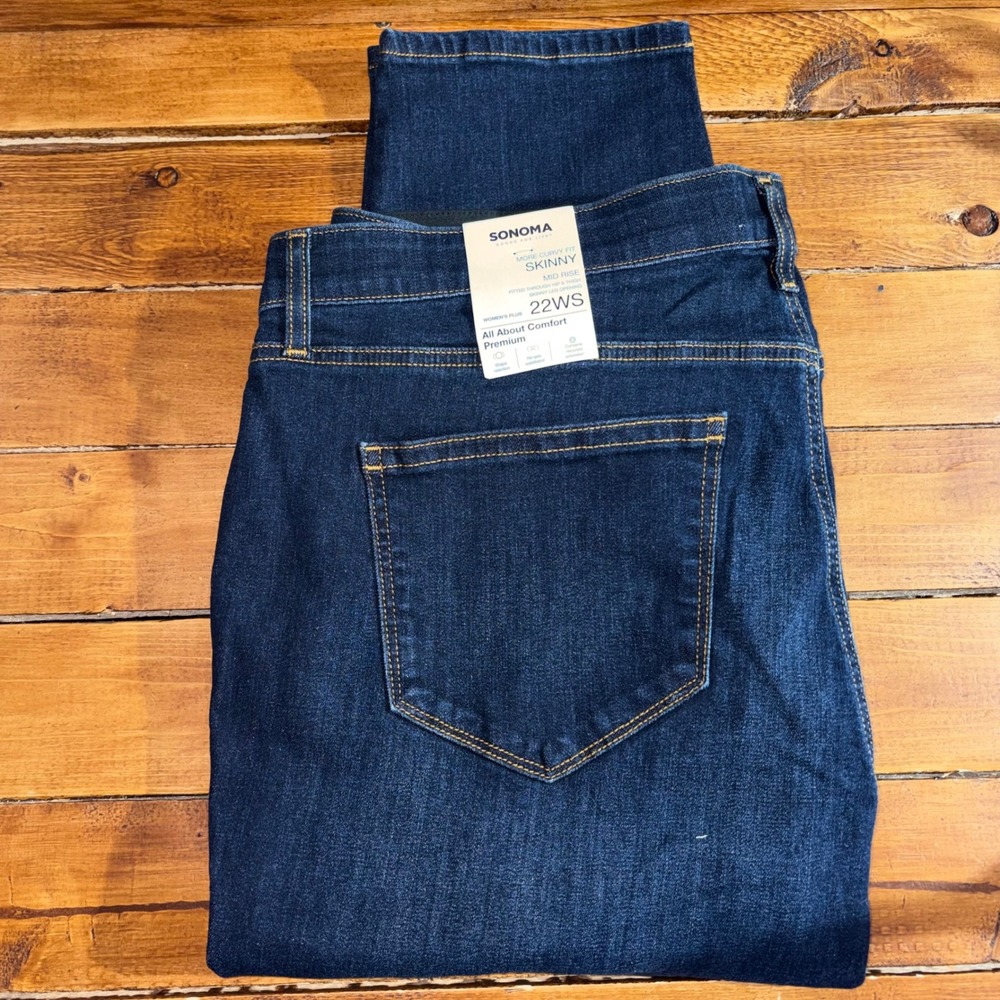 Sonoma Skinny Jeans Women 22WS (42x26) Dark Blue More Curvy Fit Mid Rise NEW‎
